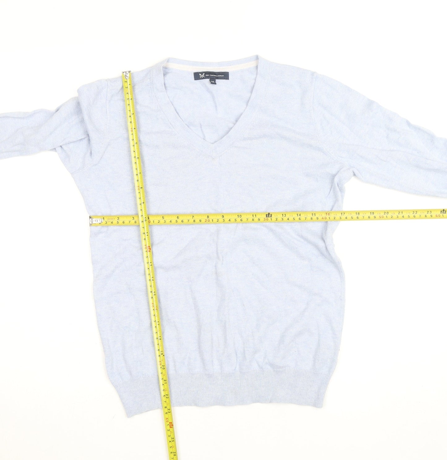 Crew Clothing Company Men's Blue V-Neck Cotton Cashmere Jumper Size M