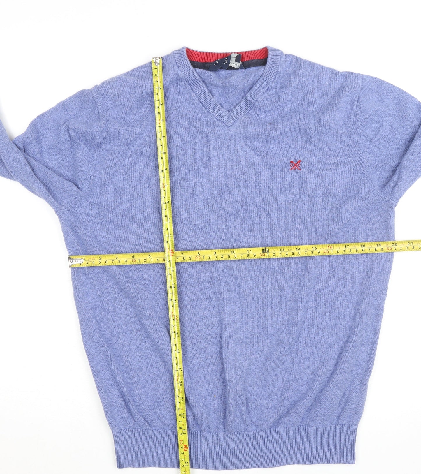 J.Crew Men's Blue Cotton Cashmere V-Neck Jumper Size L