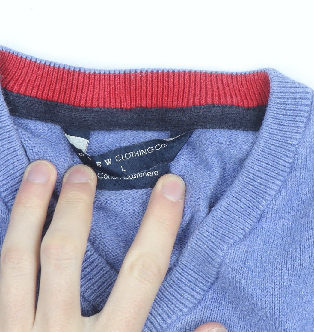 J.Crew Men's Blue Cotton Cashmere V-Neck Jumper Size L