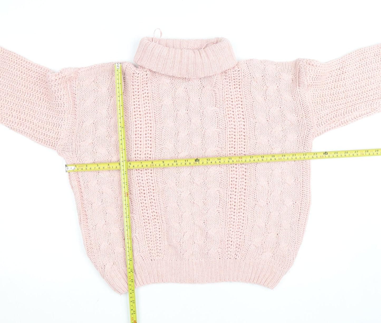 Geo London Women Pink Cable-Knit Roll Neck Pullover Jumper Size M