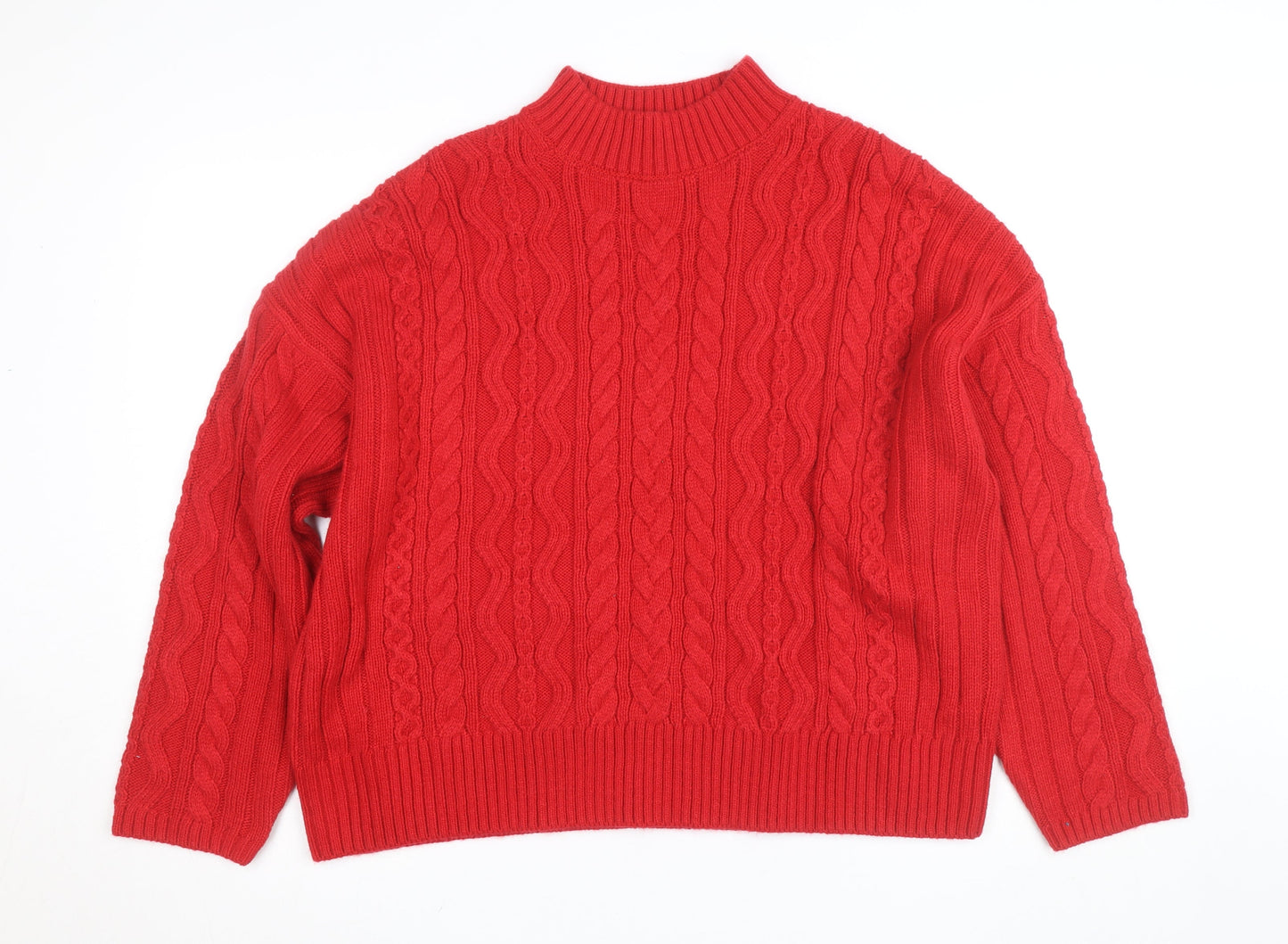 Marks and Spencer Womens Red Cable-Knit Mock Neck Jumper L