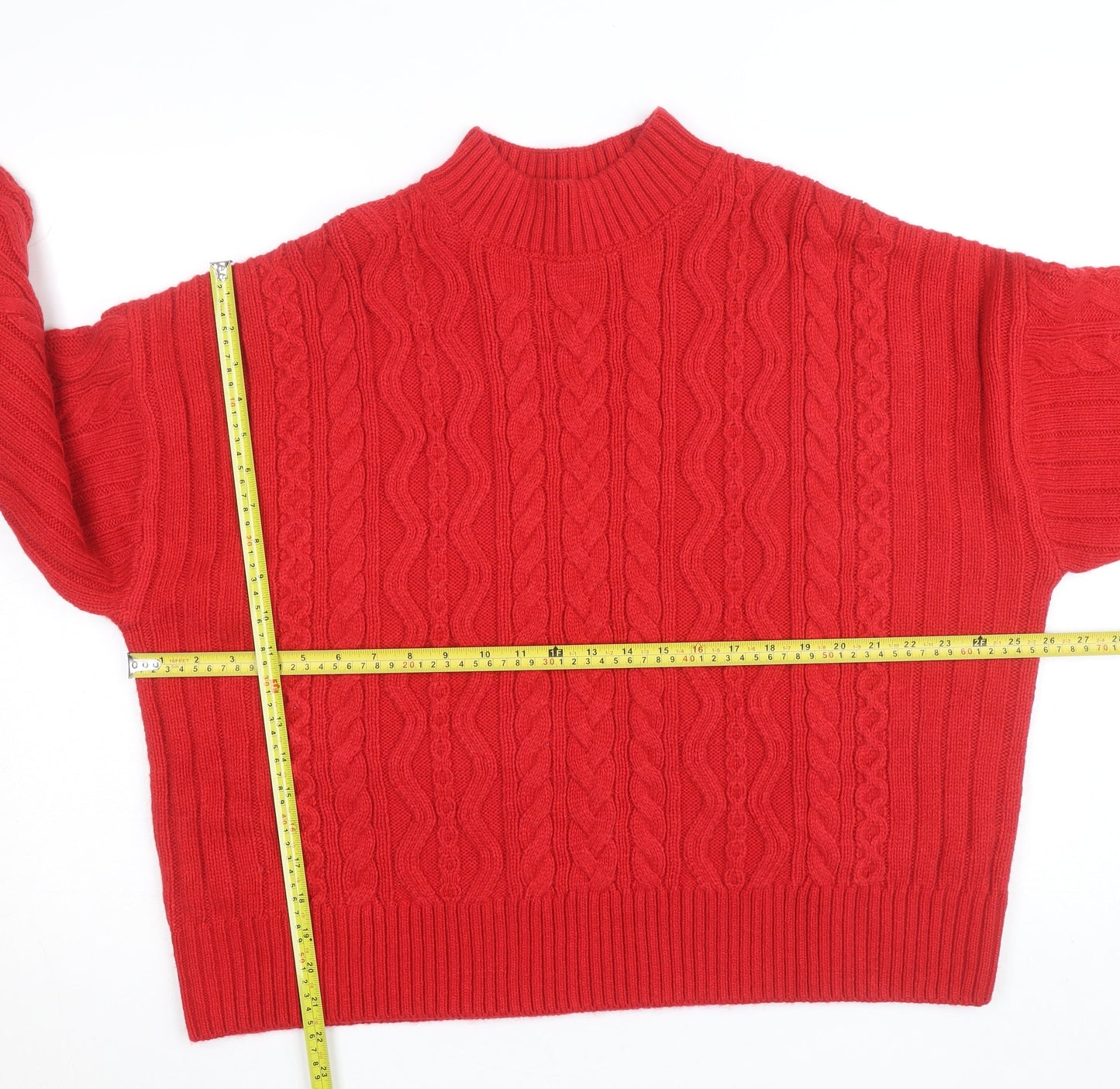 Marks and Spencer Womens Red Cable-Knit Mock Neck Jumper L