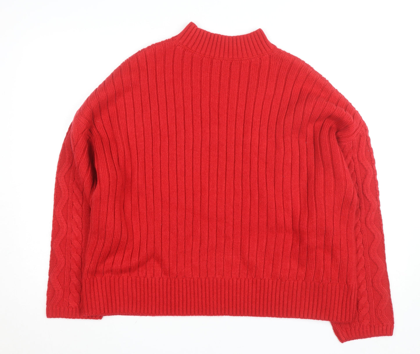 Marks and Spencer Womens Red Cable-Knit Mock Neck Jumper L
