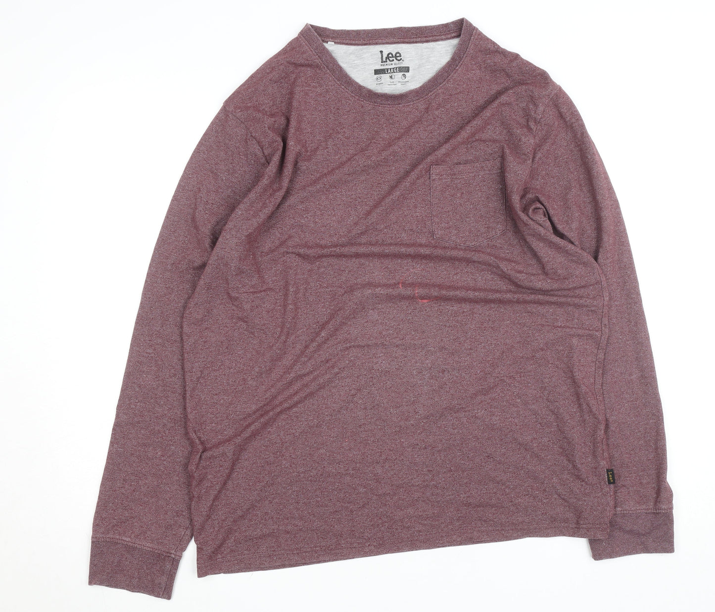 Lee Men’s Red Long Sleeve Crew Neck Cotton Blend Top L