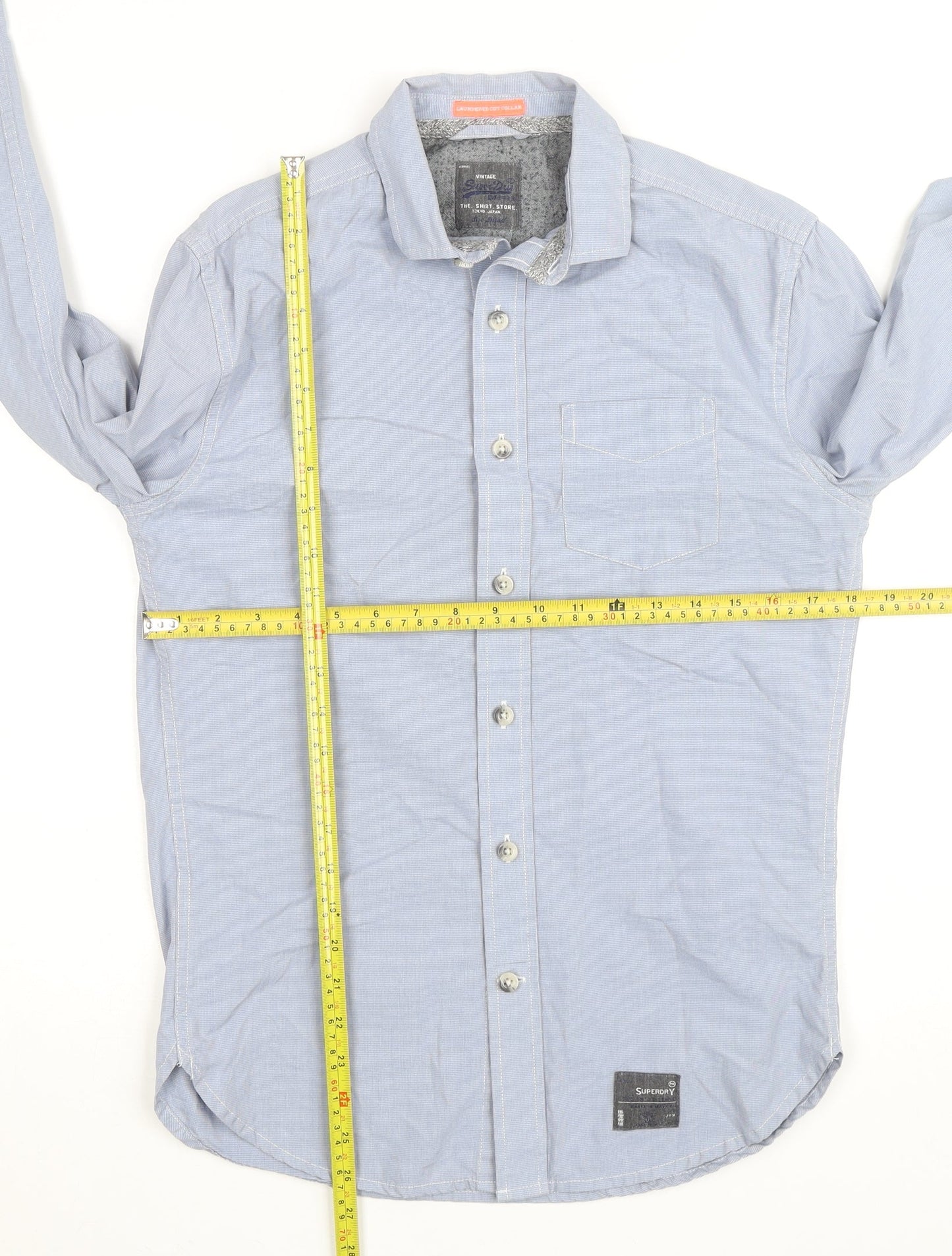 Superdry Men's Blue Cotton Long Sleeve Button-Up Shirt - Size M