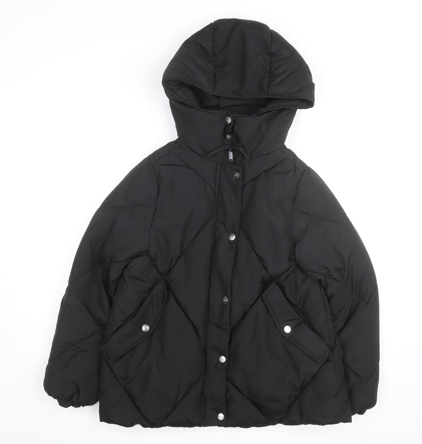 ZARA Girls Black Quilted Hooded Puffer Jacket 13-14 Years Winter Coat