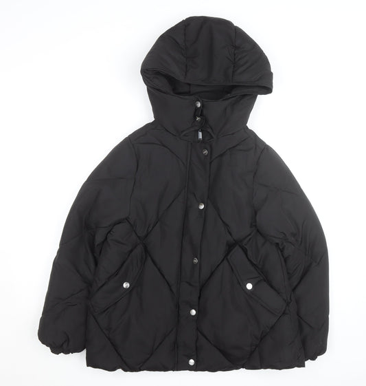 ZARA Girls Black Quilted Hooded Puffer Jacket 13-14 Years Winter Coat