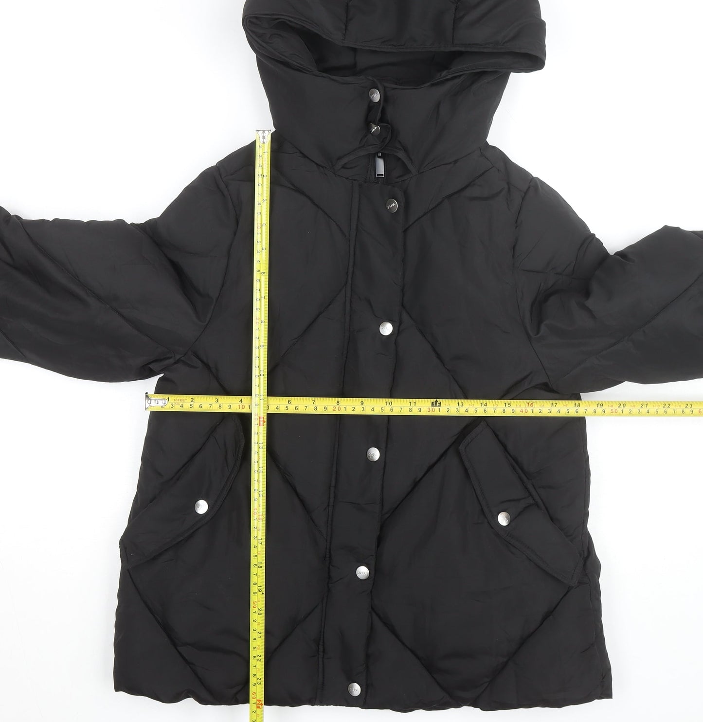 ZARA Girls Black Quilted Hooded Puffer Jacket 13-14 Years Winter Coat