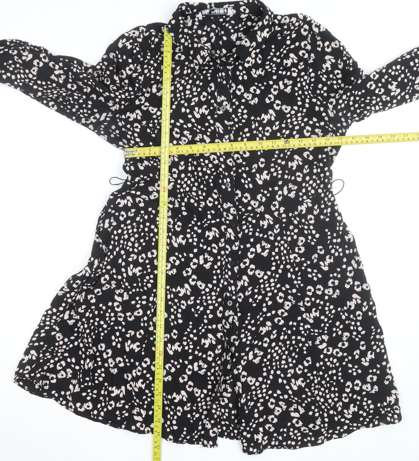 ZARA Women Black Animal Print Long Sleeve Shirt Dress Size 16