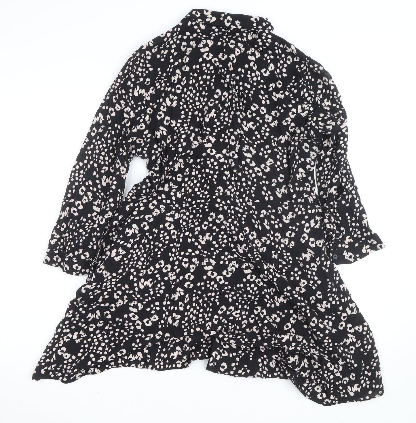 ZARA Women Black Animal Print Long Sleeve Shirt Dress Size 16