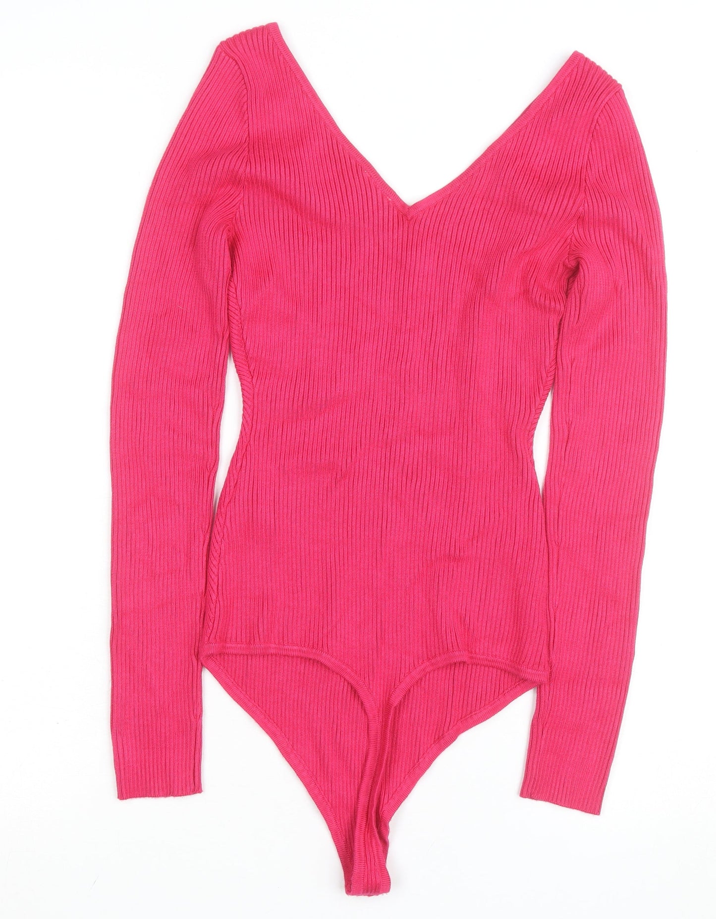 Abercrombie & Fitch Women’s Pink Ribbed V-Neck Long Sleeve Bodysuit Size S