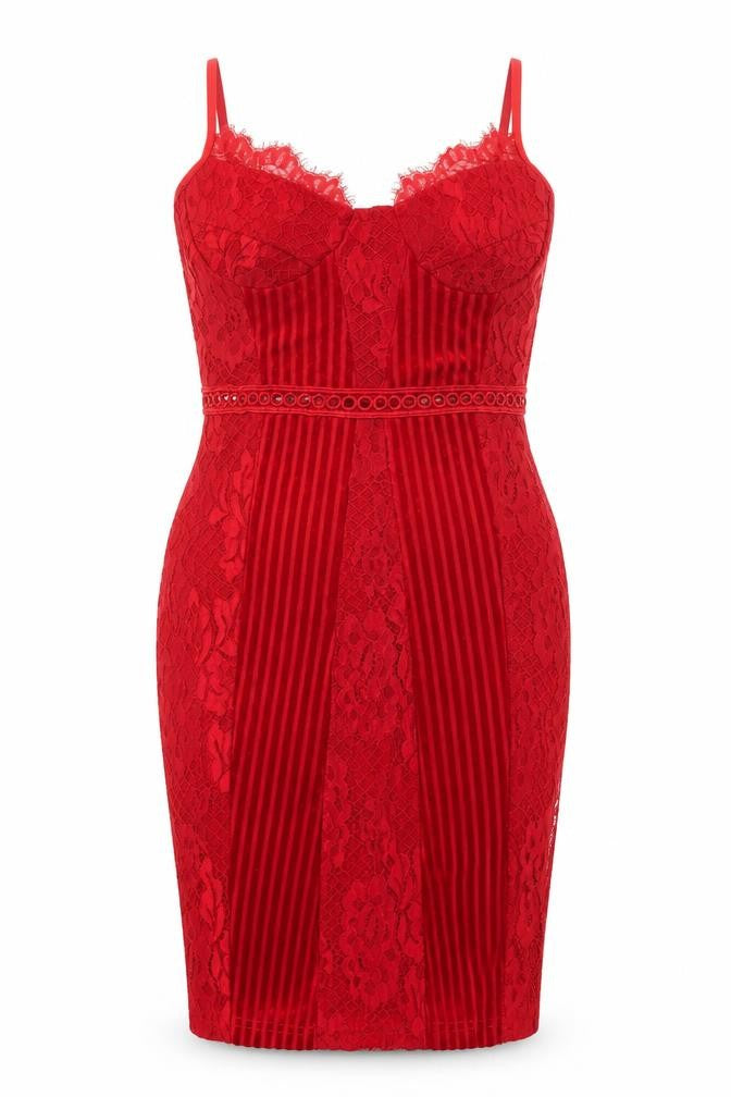 PRETTYLITTLETHING Women's Red Lace Bodycon Dress Size 8