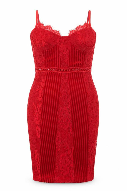PRETTYLITTLETHING Women's Red Lace Bodycon Dress Size 8