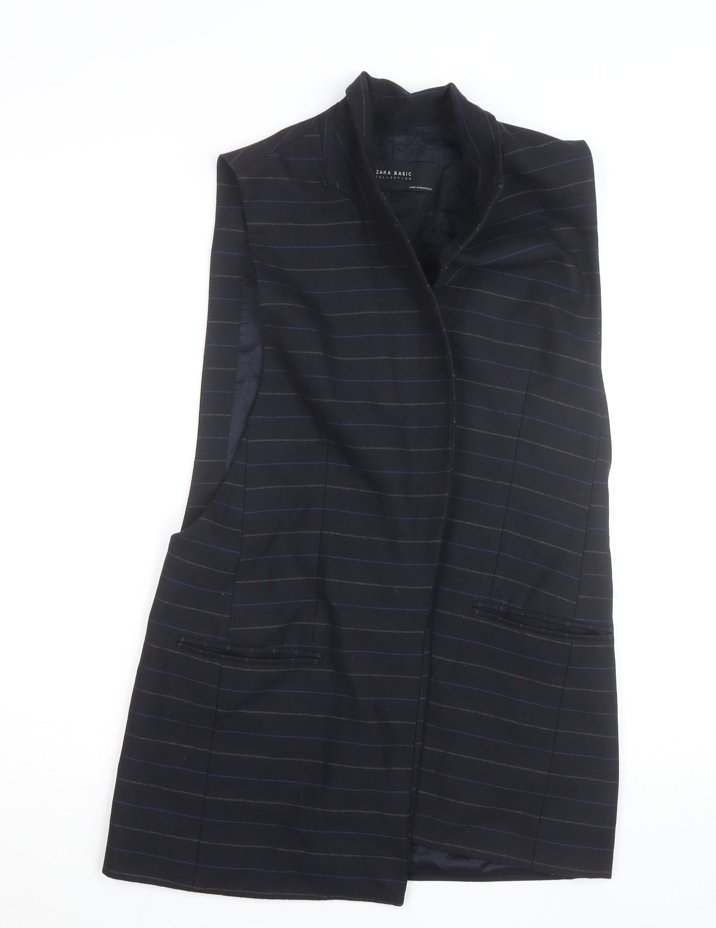 Zara Basic Men's Black Striped Waistcoat M Regular Fit Twill Lined