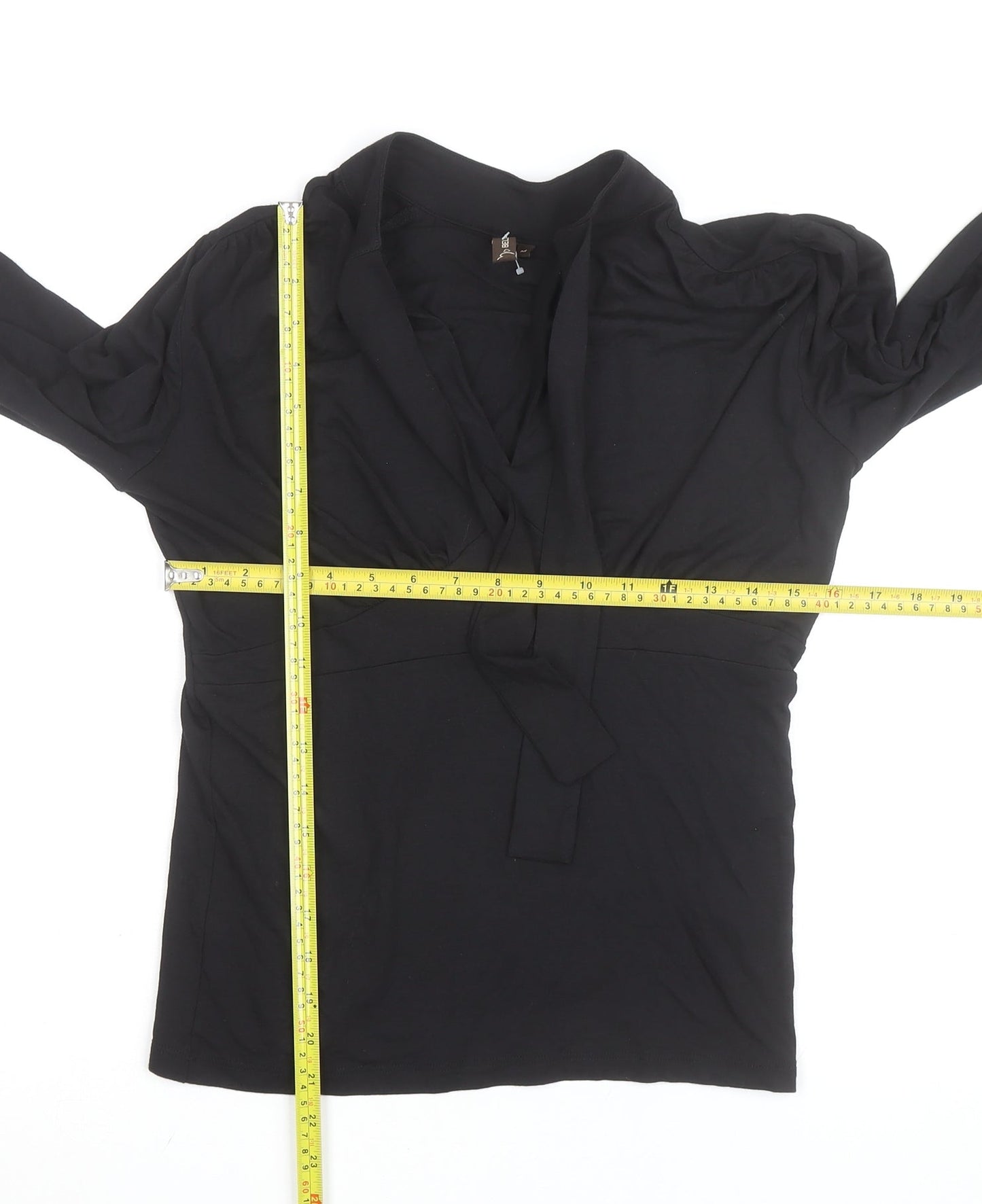 Bellissima Womens Black Long Sleeve Wrap V-Neck Blouse M