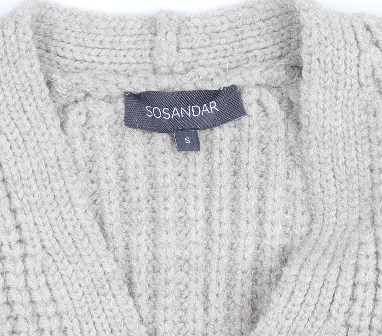 Sosandar Womens Beige Chunky Knit Long Cardigan Size S V-Neck