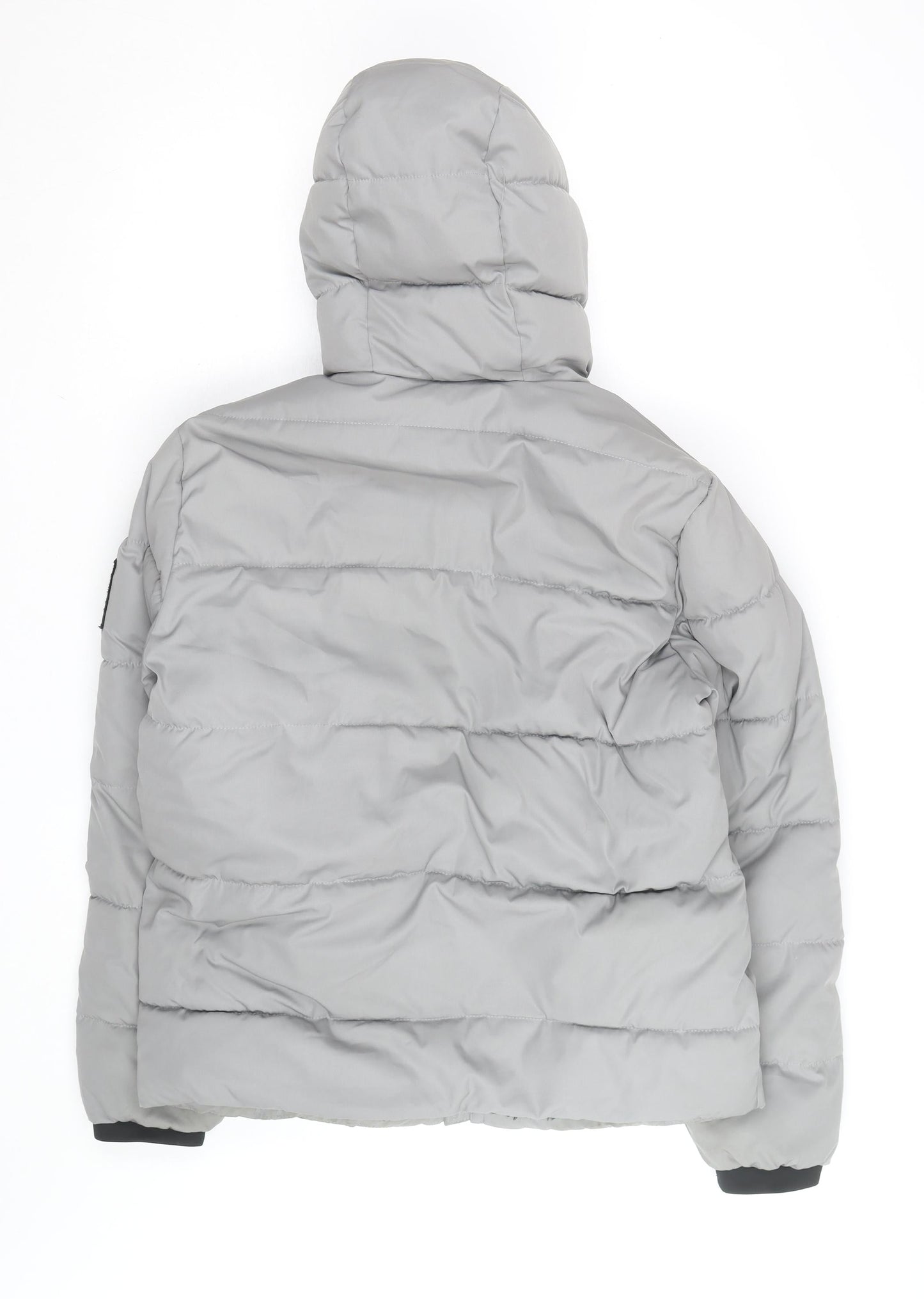 Hollister Men’s Grey Hooded Puffer Jacket L Warm Winter Casual Coat