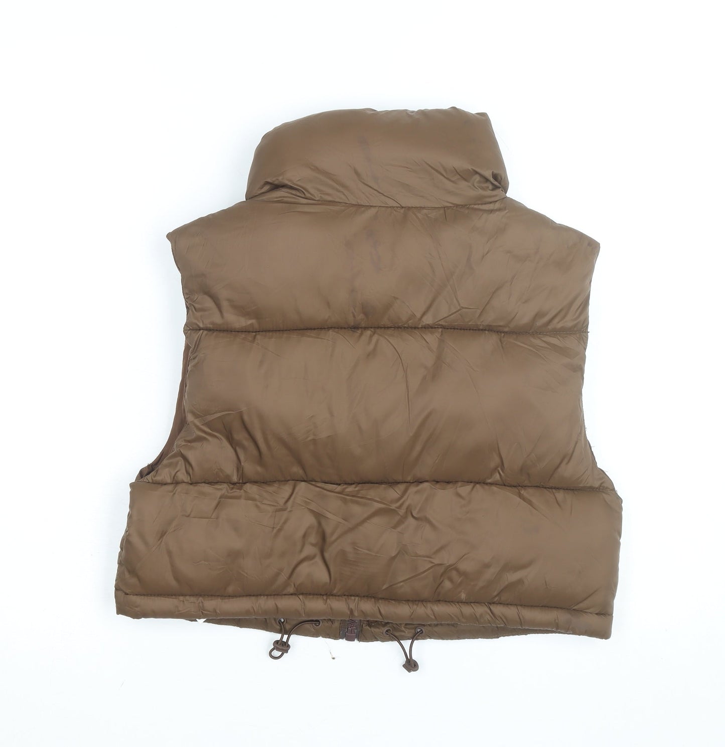 Stradivarius Women Brown XS Puffer Waistcoat Lightweight Cropped Zip