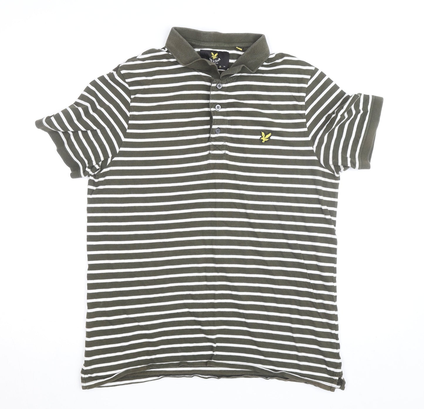 Lyle & Scott Mens Khaki White Striped Polo Shirt XL Short Sleeve