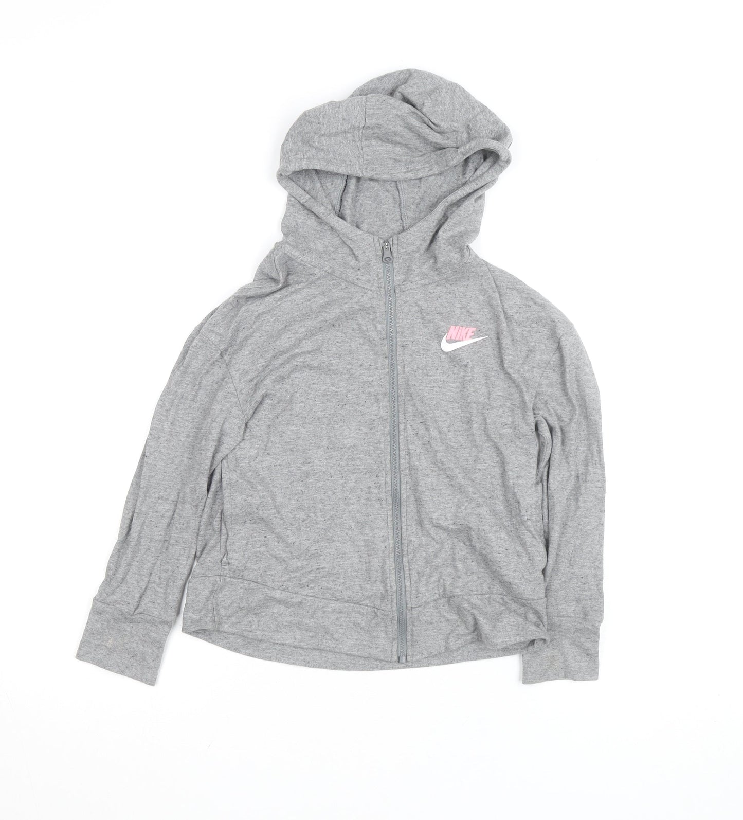 Nike Girls Grey Full Zip Hoodie XS Cotton Lightweight Sweatshirt