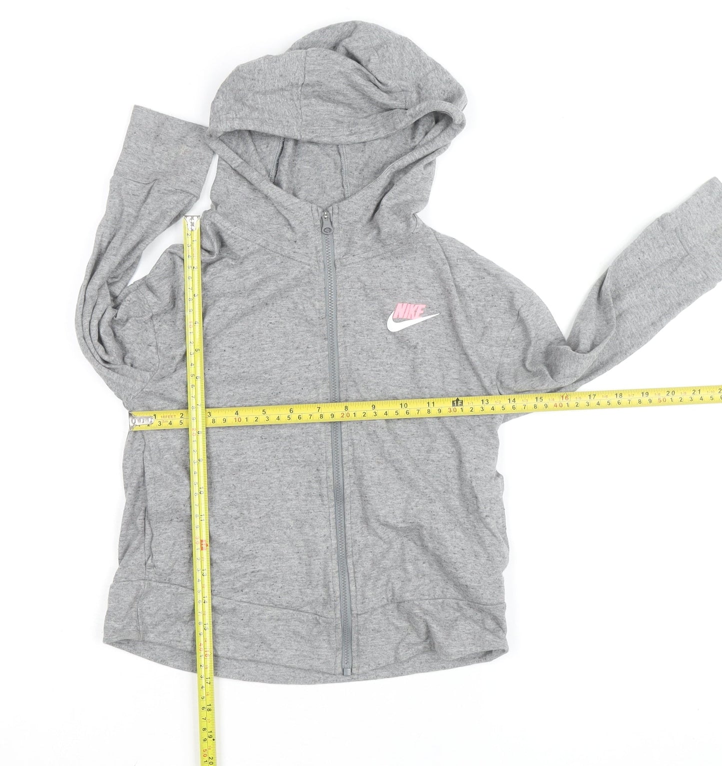 Nike Girls Grey Full Zip Hoodie XS Cotton Lightweight Sweatshirt