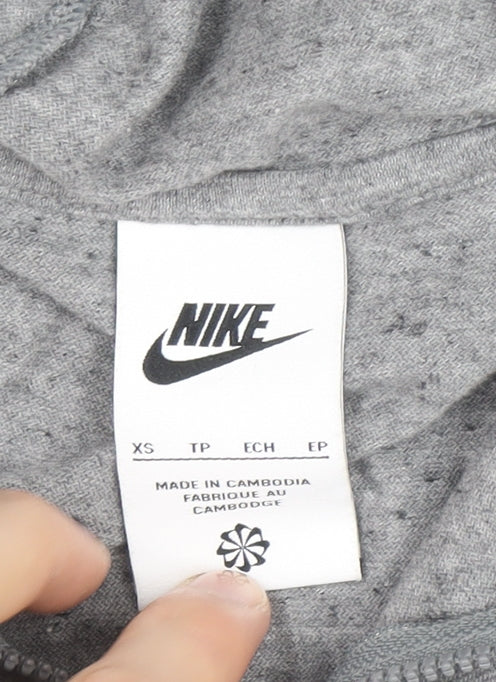 Nike Girls Grey Full Zip Hoodie XS Cotton Lightweight Sweatshirt