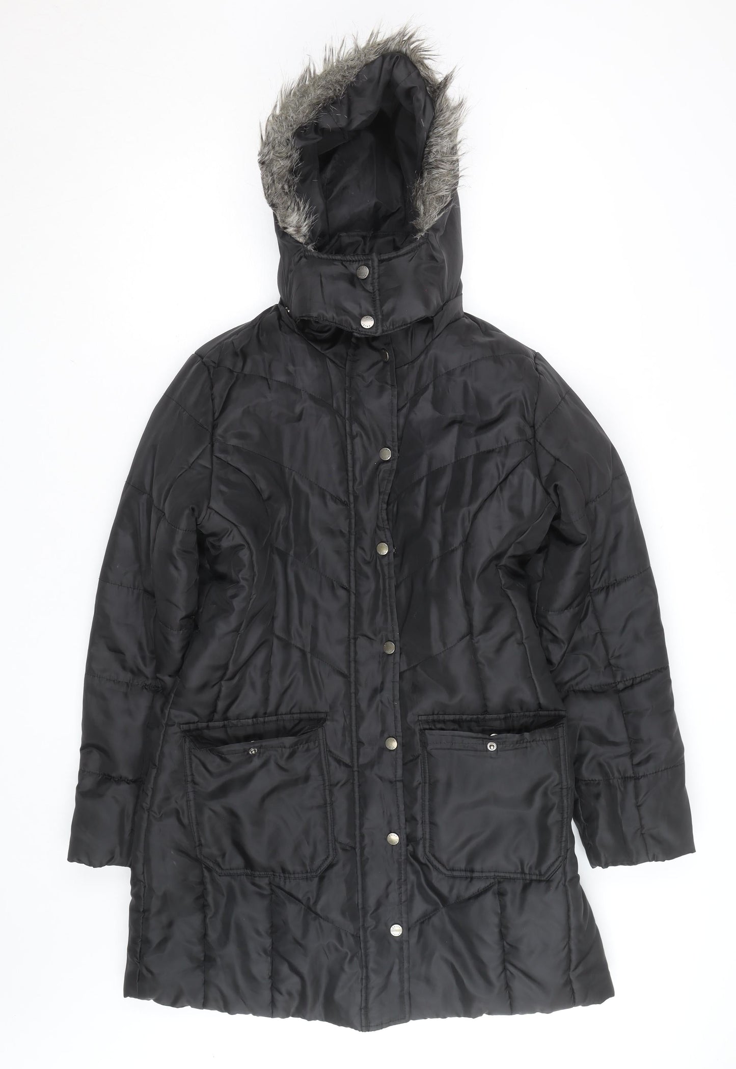 Esmara Women's Black Long Puffer Coat Hooded Size 12