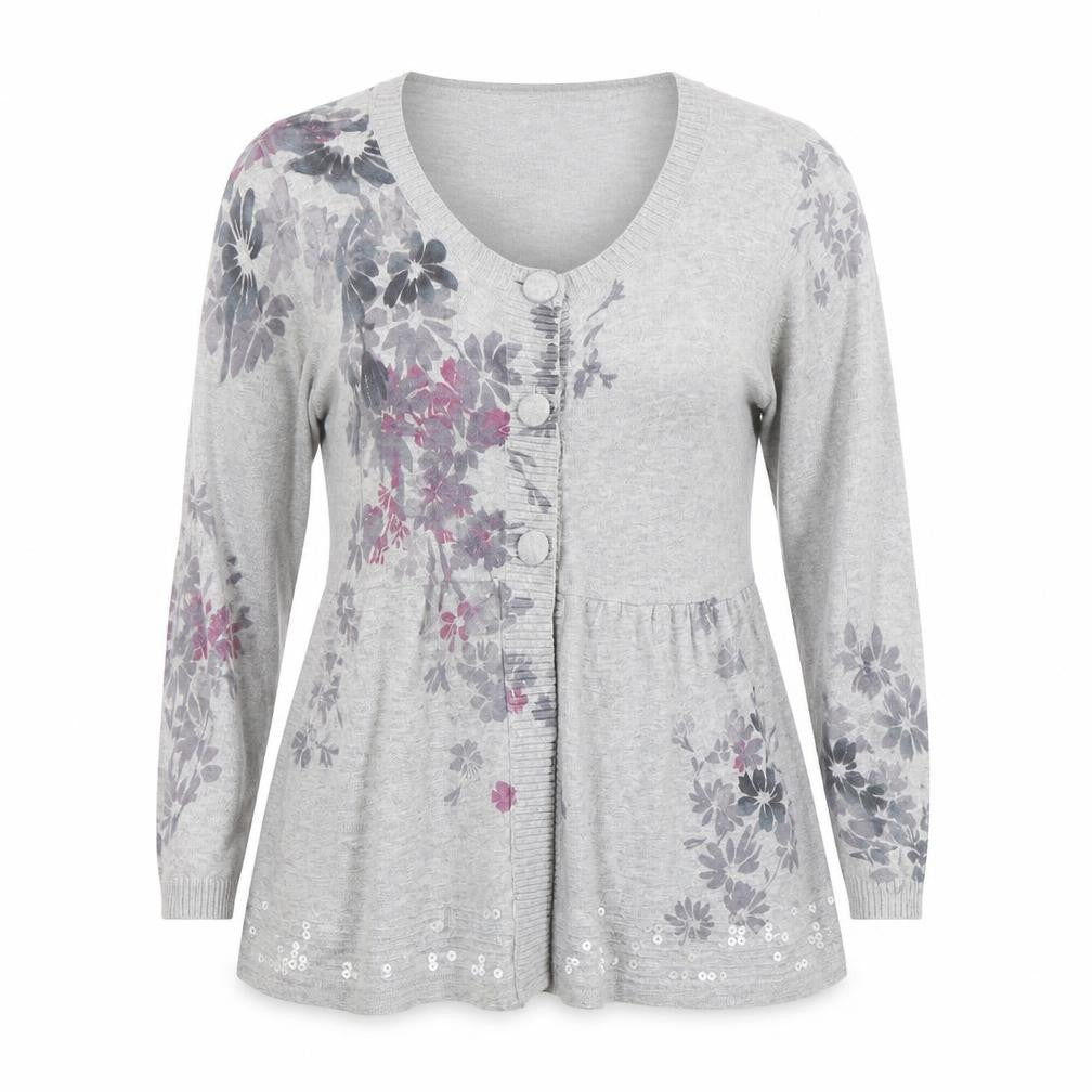 Next Women’s Grey Floral Sequin Cardigan Size 14 V-Neck Knit