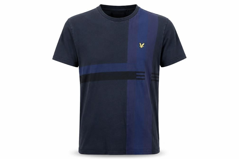 Lyle & Scott Men's Blue Relaxed Fit Colourblock T-Shirt Size L
