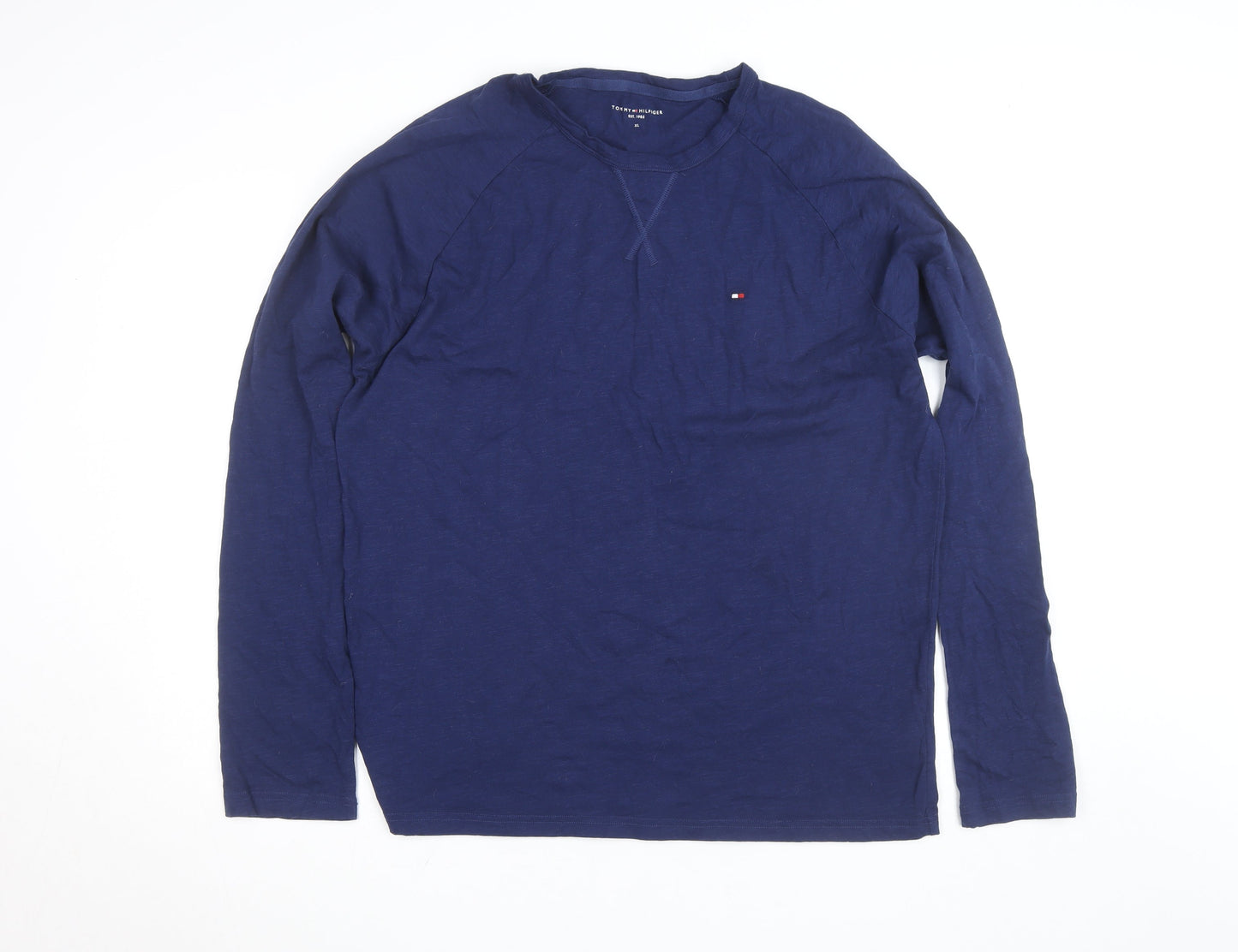 Tommy Hilfiger Men Blue XL Long Sleeve Cotton Crew Neck Top