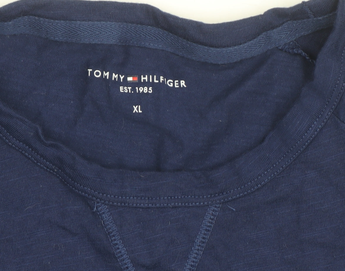 Tommy Hilfiger Men Blue XL Long Sleeve Cotton Crew Neck Top