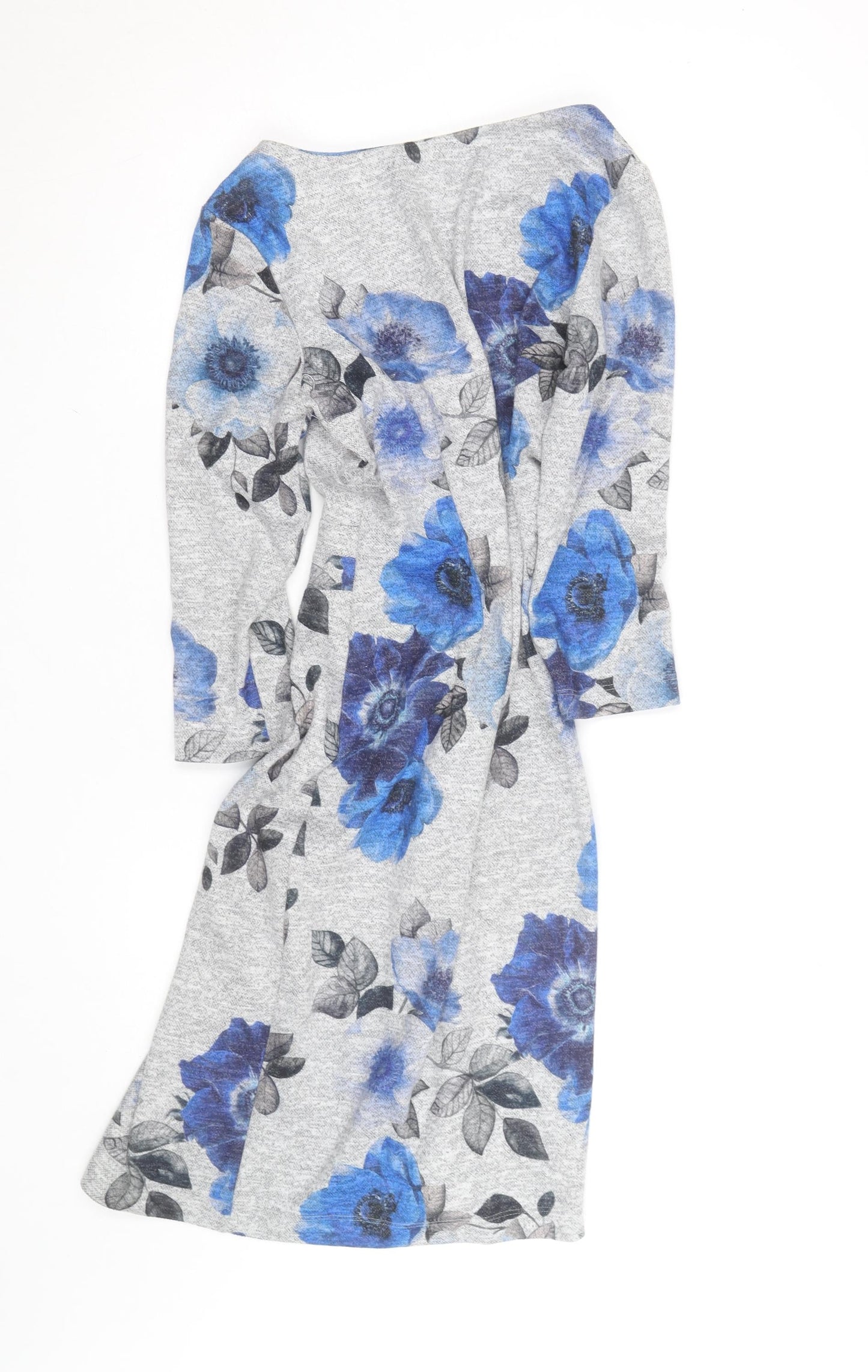 Roman Women Grey Blue Floral Bodycon Dress Size 10