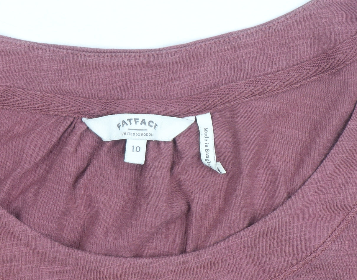 FatFace Women Pink Long Sleeve Basic Cotton T-Shirt Size 10