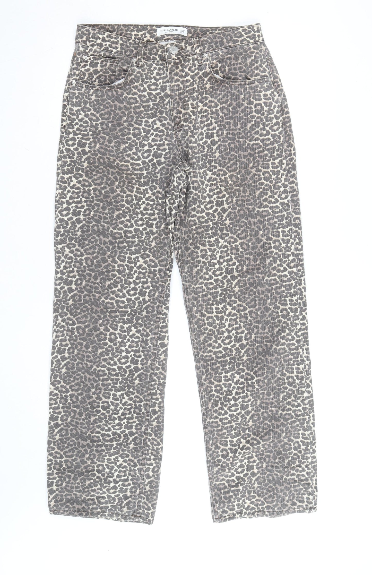 Pull & Bear Women's Brown Leopard Print High Rise Straight Jeans Size 10