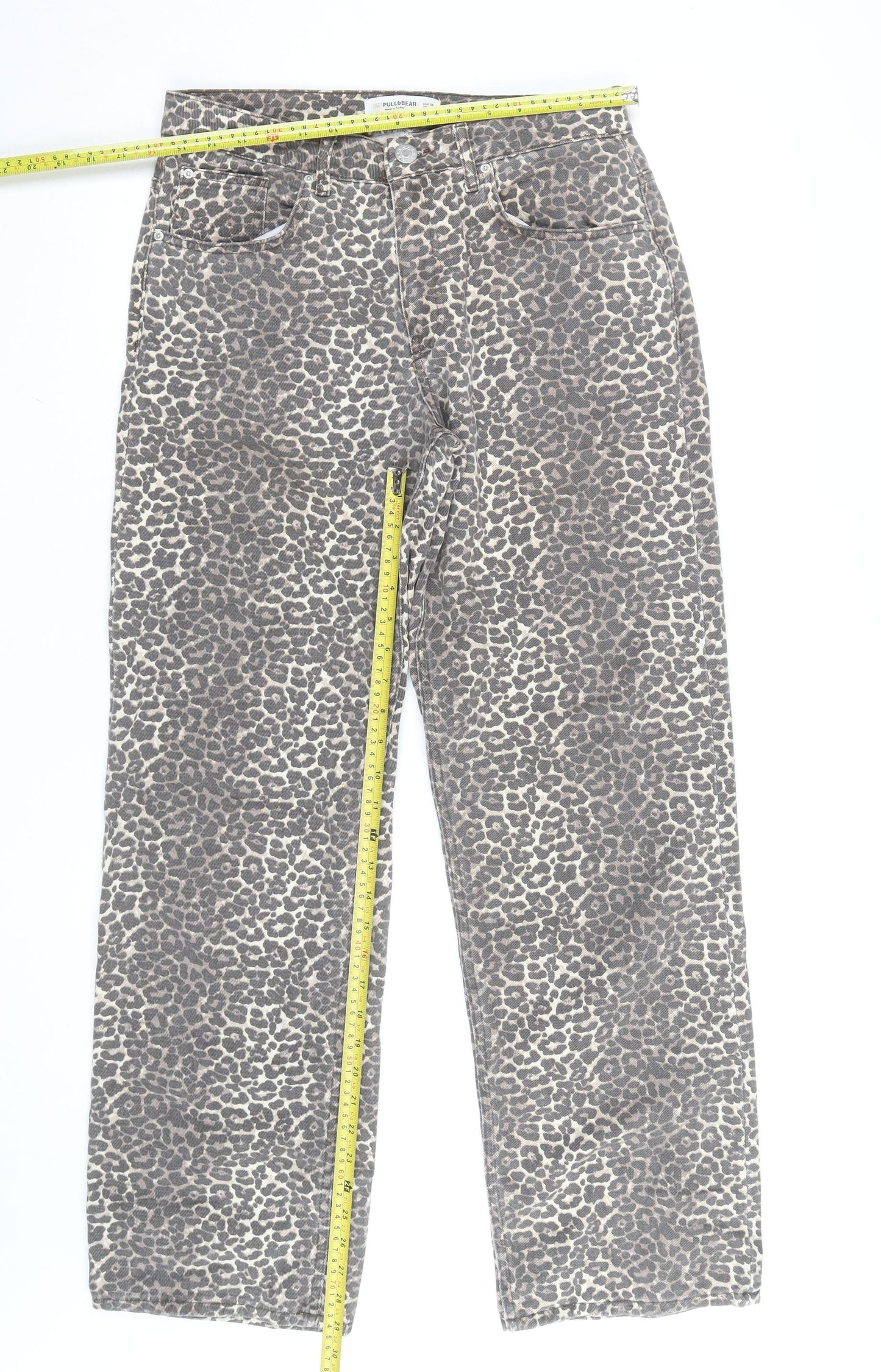 Pull & Bear Women's Brown Leopard Print High Rise Straight Jeans Size 10