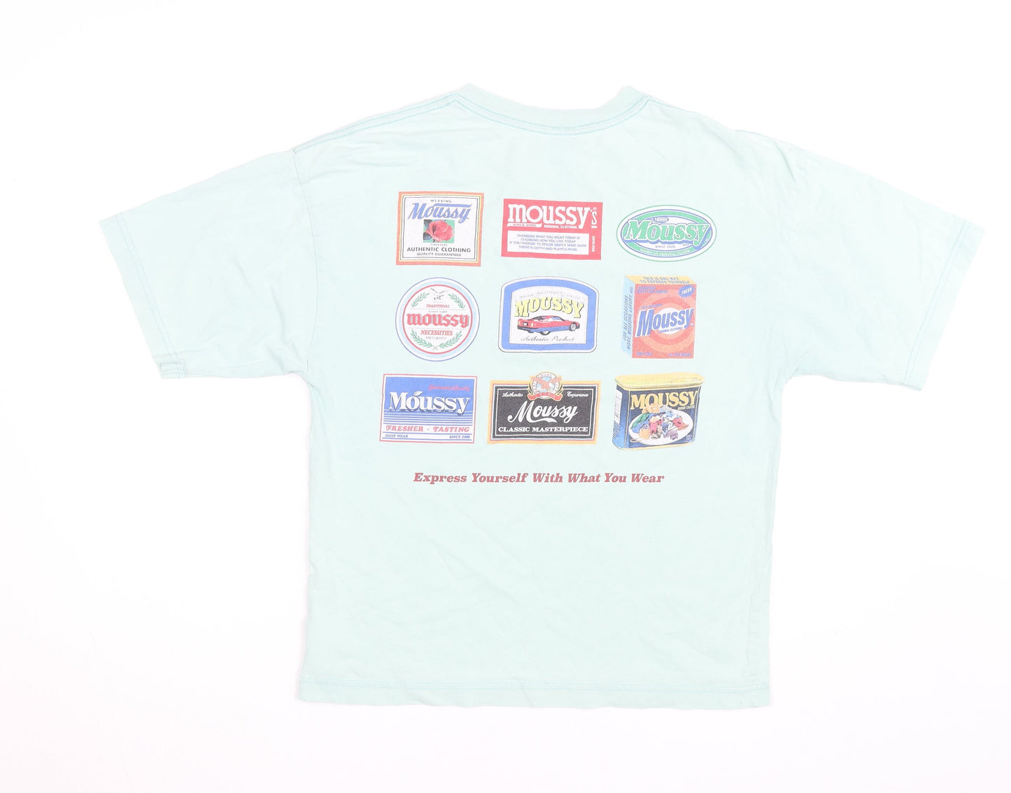 MOUSSY Men's Blue Graphic Print Cotton T-Shirt Size M