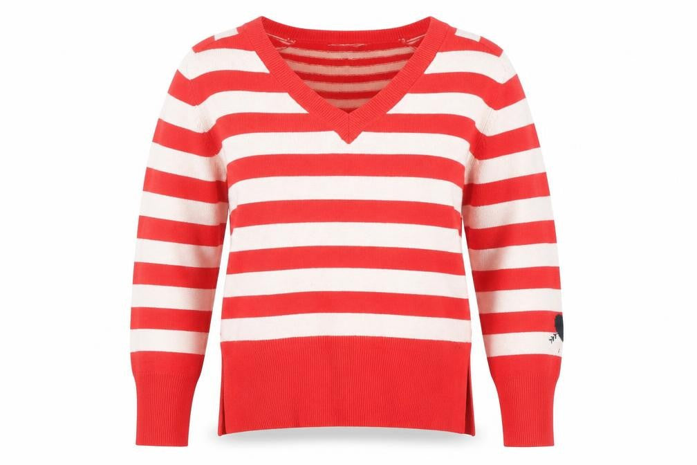 Next Womens Red Striped V-Neck Cotton Jumper Size S
