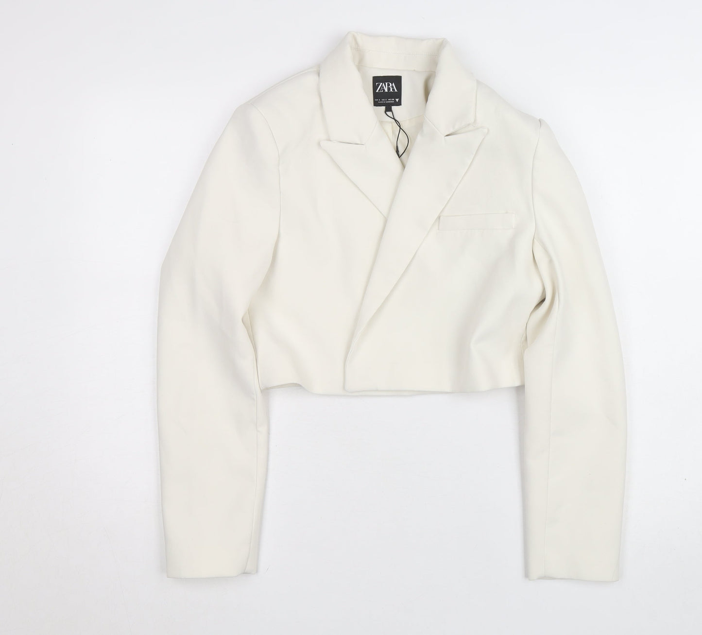 Zara Women Ivory Cropped Slim Fit Blazer Size 8