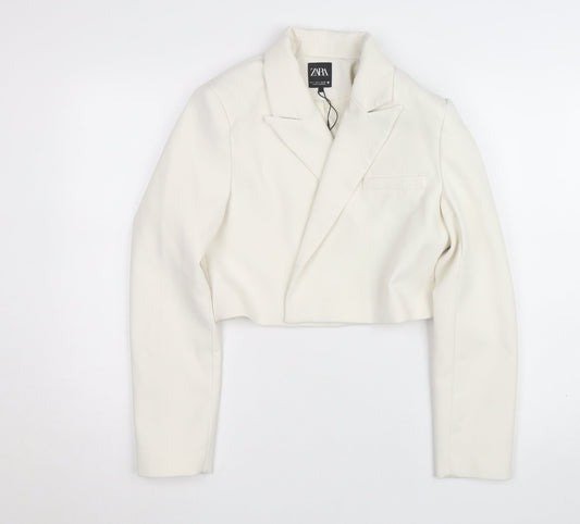 Zara Women Ivory Cropped Slim Fit Blazer Size 8