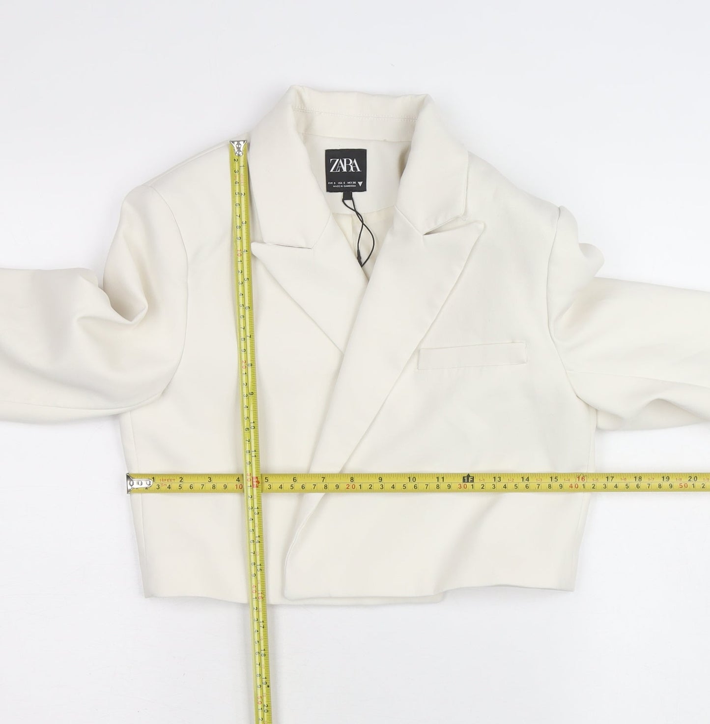 Zara Women Ivory Cropped Slim Fit Blazer Size 8