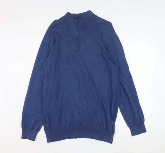 L.L. Bean Men's Blue Cotton Cashmere 1/4 Zip Jumper L Tall