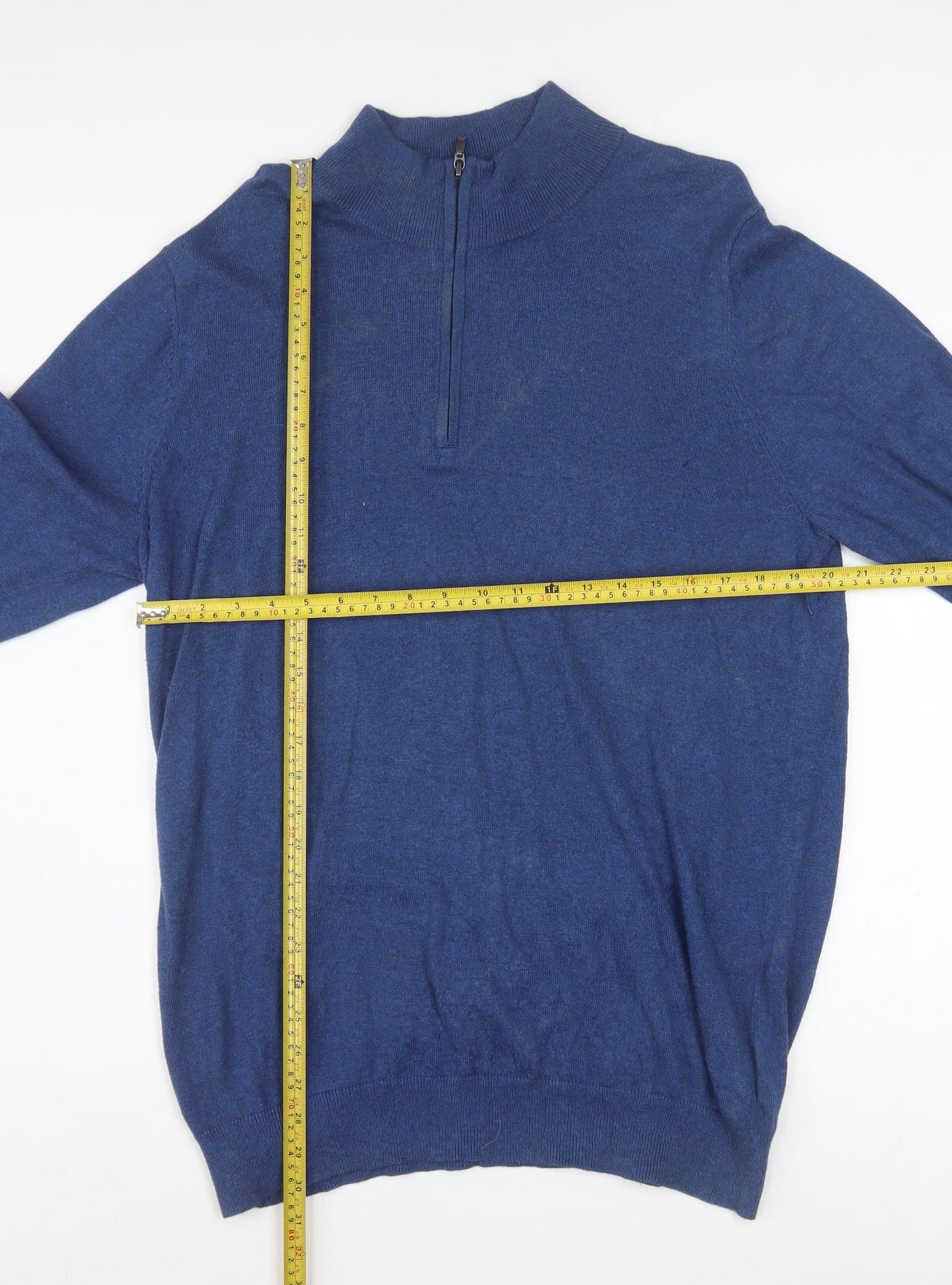L.L. Bean Men's Blue Cotton Cashmere 1/4 Zip Jumper L Tall