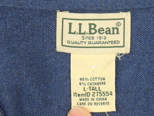 L.L. Bean Men's Blue Cotton Cashmere 1/4 Zip Jumper L Tall