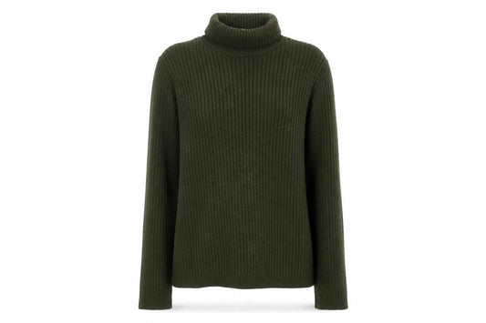 Front view of ASOS Women Green Roll Neck Ribbed Knit Long Sleeve Jumper, size 10