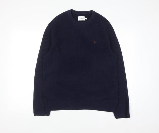 Farah Men's Blue Lambswool Crew Neck Jumper Size M