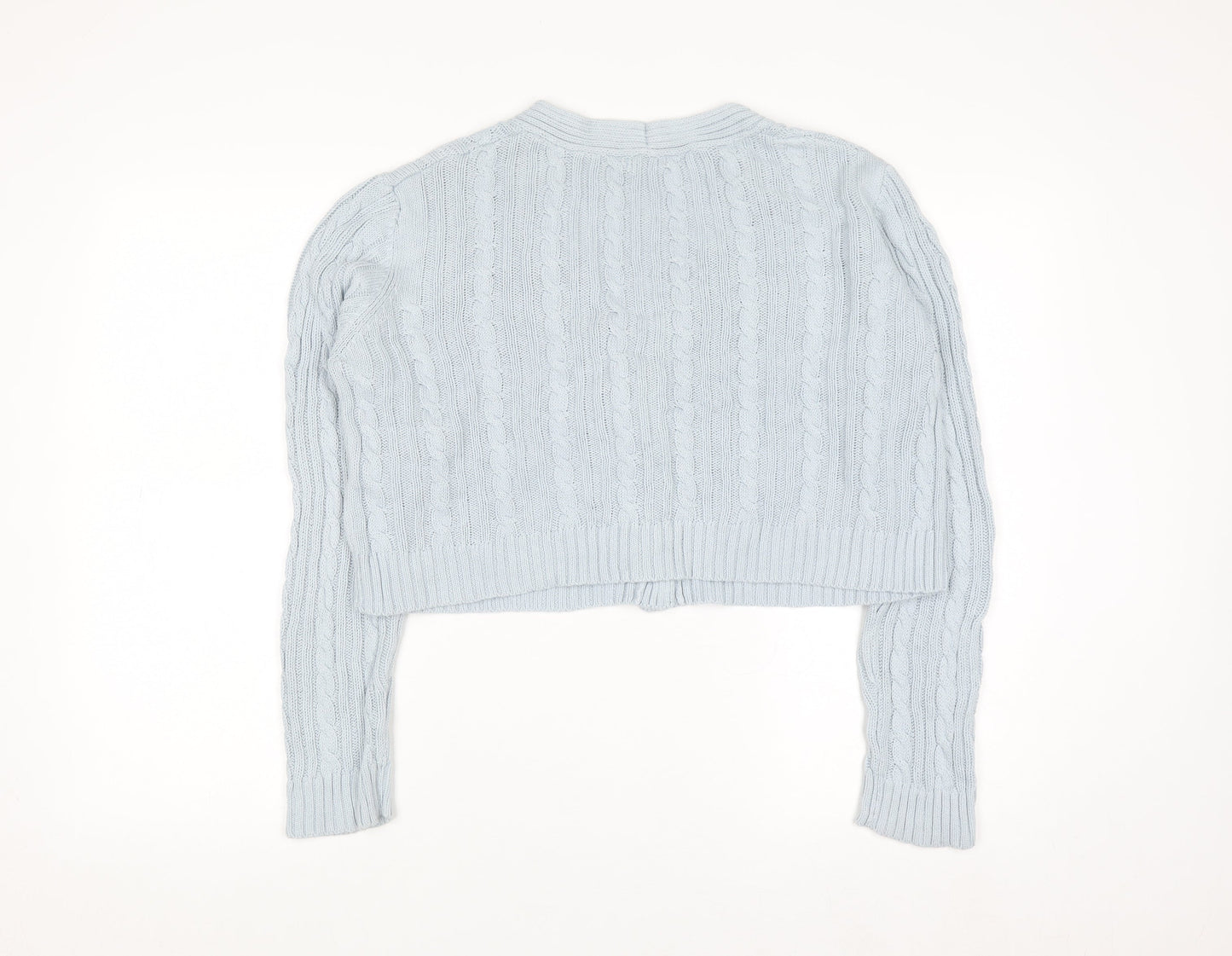 Stradivarius Women's Blue Cotton Cable Knit V-Neck Cardigan Size 12