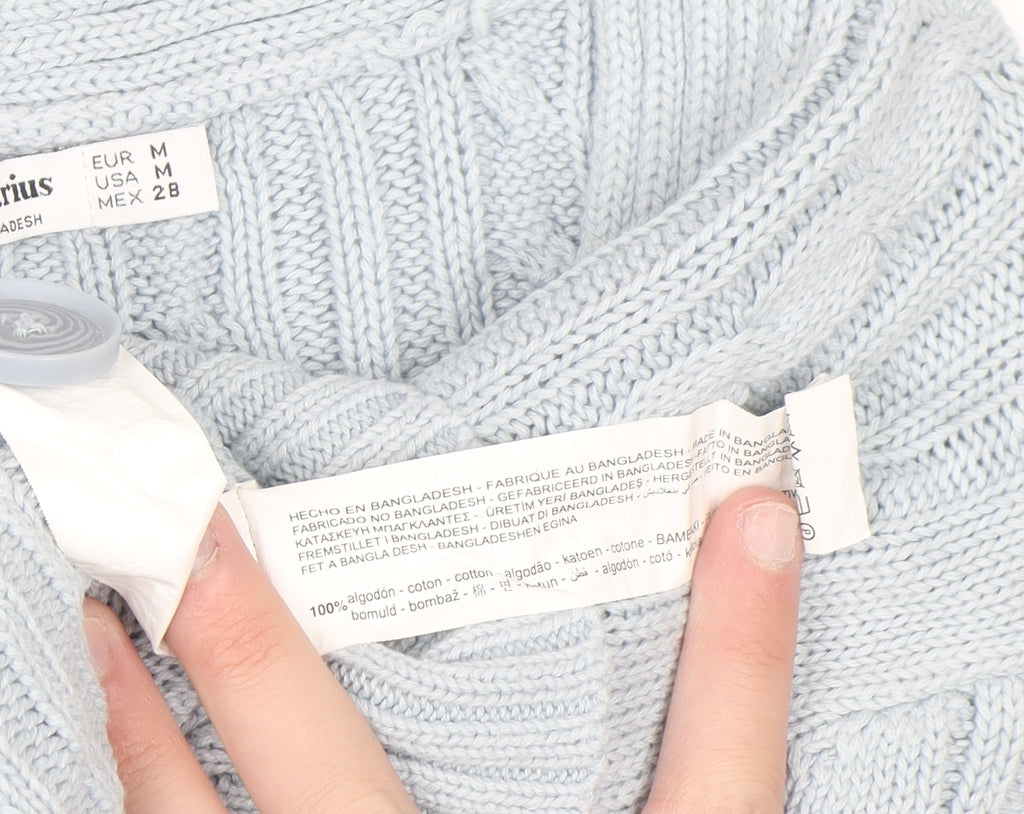 Stradivarius Women's Blue Cotton Cable Knit V-Neck Cardigan Size 12