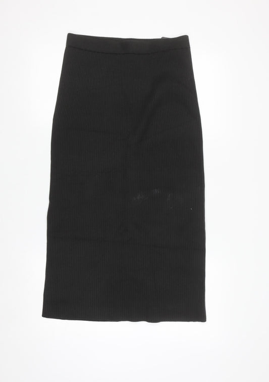 UNIQLO Women Black M Ribbed Knit Pencil Midi Skirt