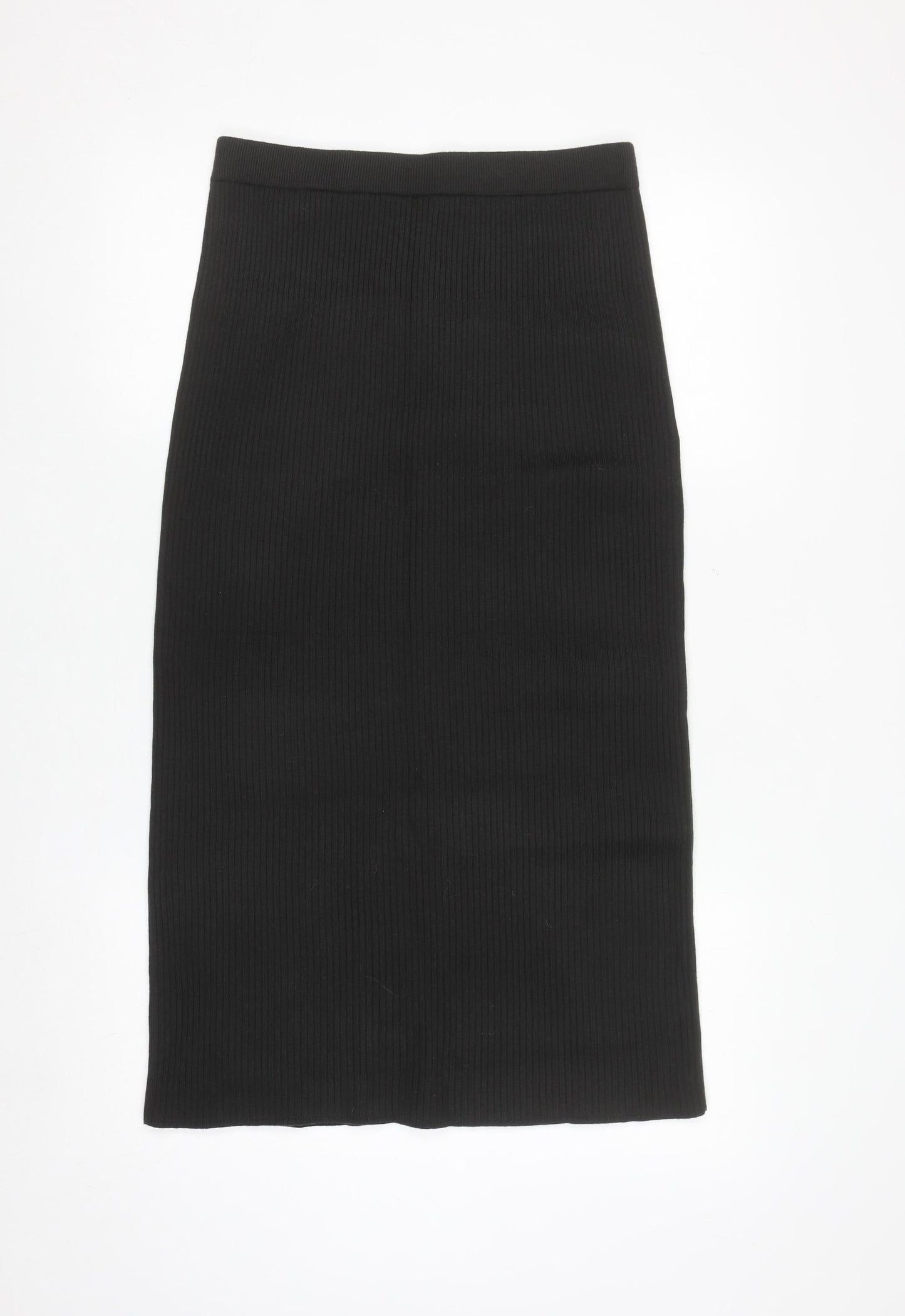 UNIQLO Women Black M Ribbed Knit Pencil Midi Skirt