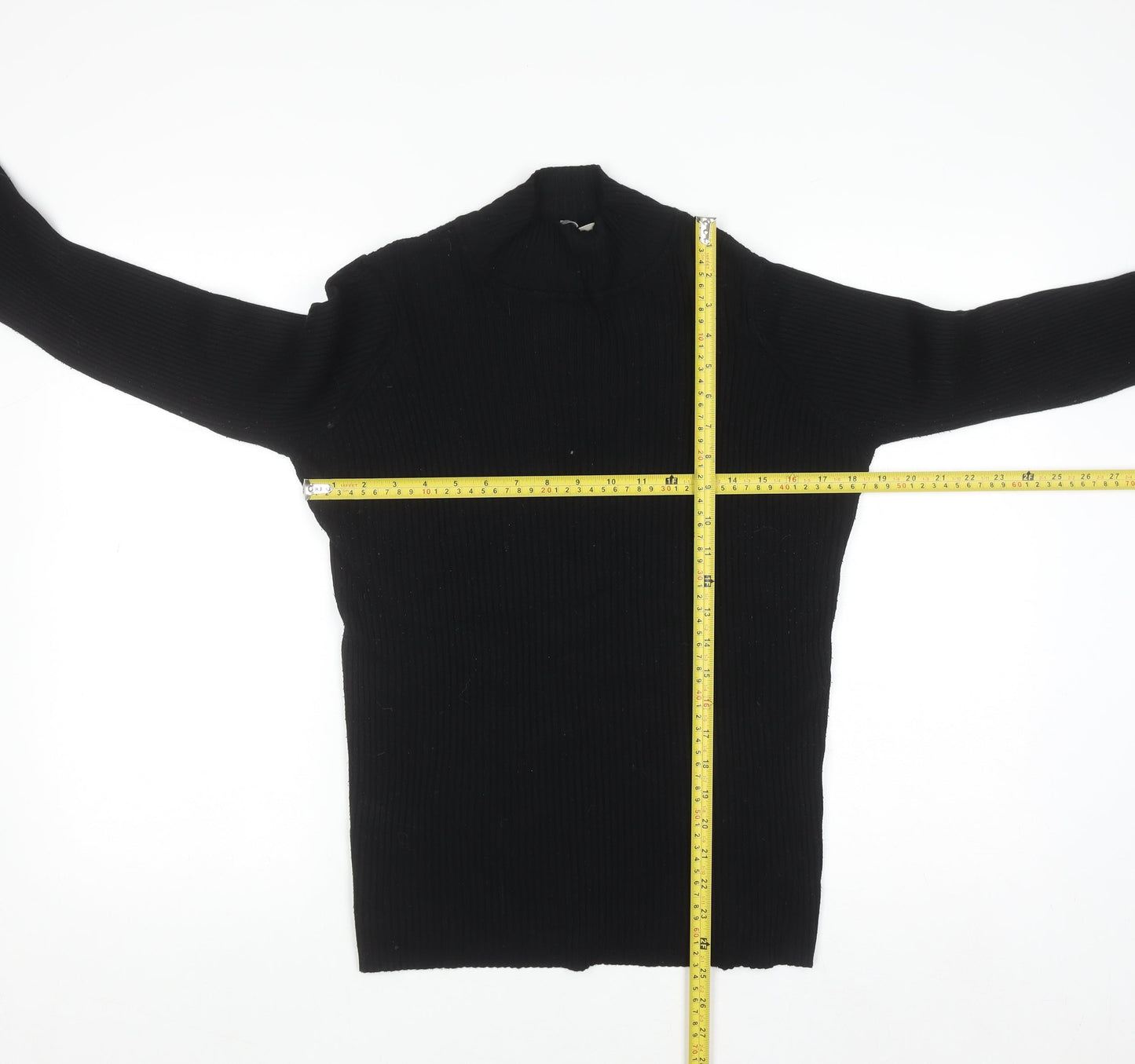 Anthology Womens Black Mock Neck Ribbed Knit Pullover Jumper Size 20